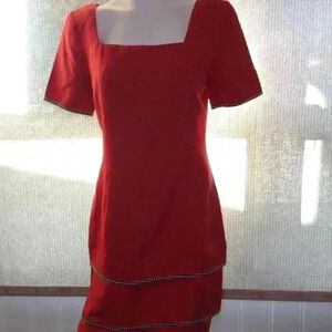 VINTAGE Red Silk St Gillian Size: 10, tiered 100% Silk Madison Ave Dress